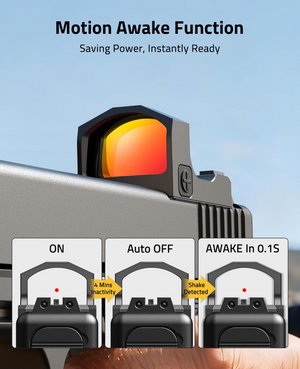 EZshoot Red Dot Sight, motion awake function saving power, instantly ready