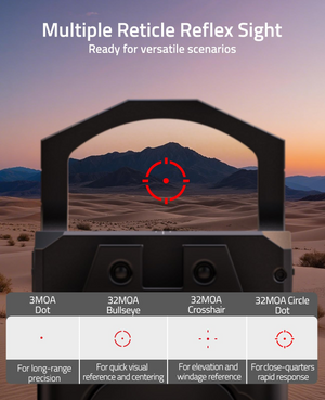 EZshoot Reflex Sight, multiple reticle reflex sight ready for versatile scenarios in red dot
