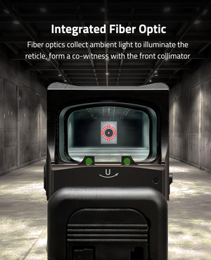EZshoot green dot sight, reticle, form a co-witness with the front collimator in red dot