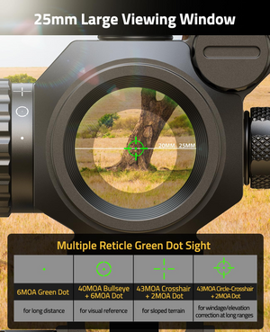EZshoot 1x25MM Auto-Brightness Green Dot Sight, multiple reticle green dot sight