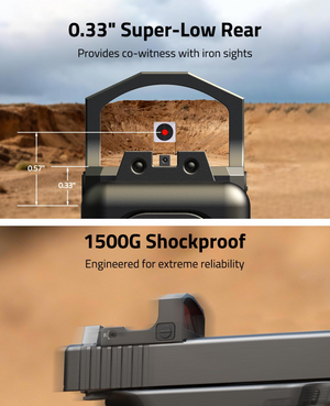 EZshoot Motion Awake Red Dot Sight, provides co-witness with iron sights