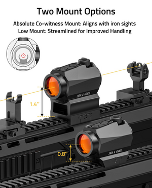 EZshoot Red Dot, absolute co-witness mount: aligns with iron sights in black