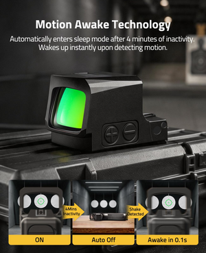 EZshoot open sights, motion awake technology in green dot