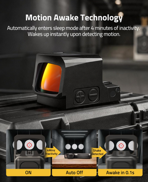 EZshoot open sights, motion awake technology in red dot