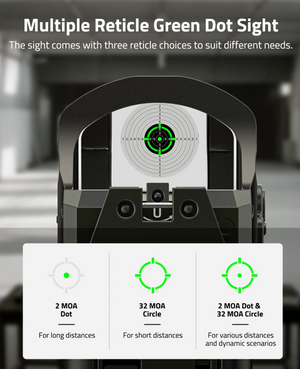 EZshoot Auto Brightness Green Dot Sight, multiple reticle green dot sight