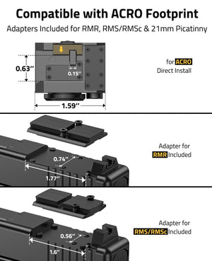 EZshoot Solar Enclosed Red Dot Sight, compatible with acro footprint