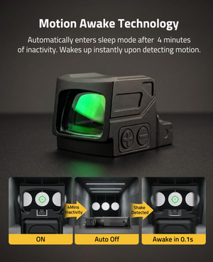 EZshoot Red Dot Sight, motion awake technology in green dot