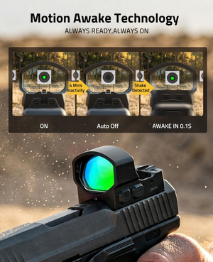 EZshoot Dot Sight, motion awake technology alwaysready,alwayson in green dot