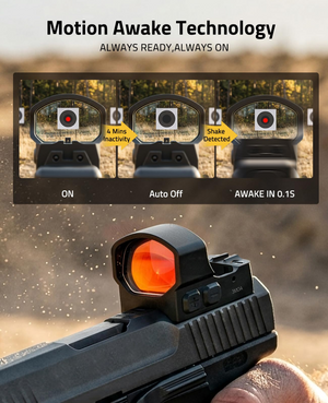 EZshoot Dot Sight, motion awake technology alwaysready,alwayson in red dot
