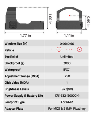 EZshoot Multi Reticle Sight, reticle eye relief unlimited in red dot