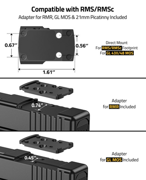 EZshoot Green Dot Sight, adapter for rmr, gl mos & picatinny included