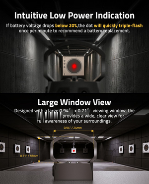 EZshoot Red Dot Sight, once per minute to recommend a battery replacement
