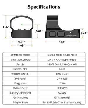 EZshoot Multi Reticle Green Dot Sight, green window size (in), 21mm