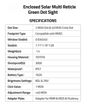 EZshoot green dot sight, size(in) weight(oz) housing material