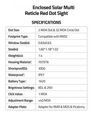 EZshoot Multi Reticle Red Dot Sight, reticle red dot sight specifications dot size