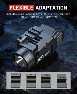 EZshoot Pistol Light, includes 4 rail locating keys for gl-style, picatinny