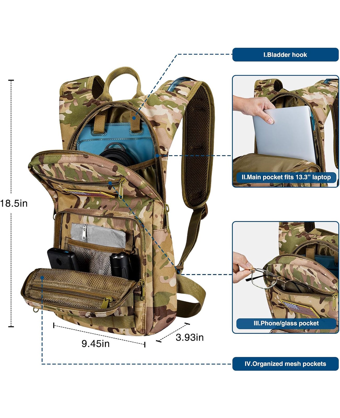 EZshoot Hydration Backpack with 3L TPU Water Bladder, Tactical Water Backpack