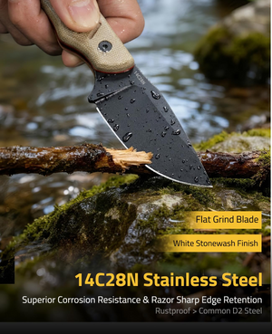EZshoot blade knife, superior corrosion resistance & razor sharp edge retention in brown