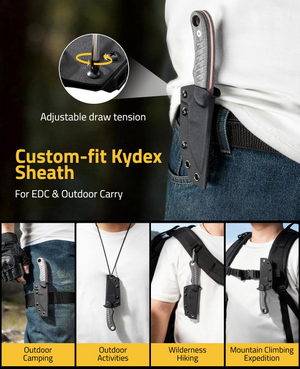 EZshoot fixed blade knife, adjustable draw tension custom-fit kydex sheath in grey