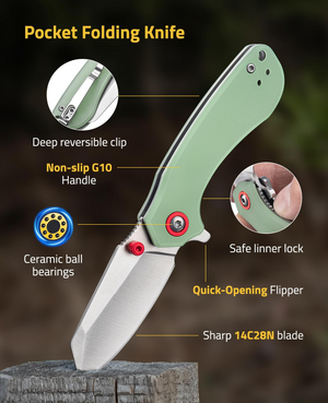 EZshoot locks the blade, pocket folding knife deep reversible clip in jade green