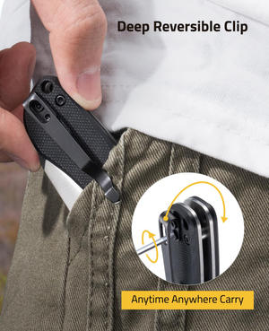 EZshoot Stainless Steel Blade, deep reversible clip anytime anywhere carry in black