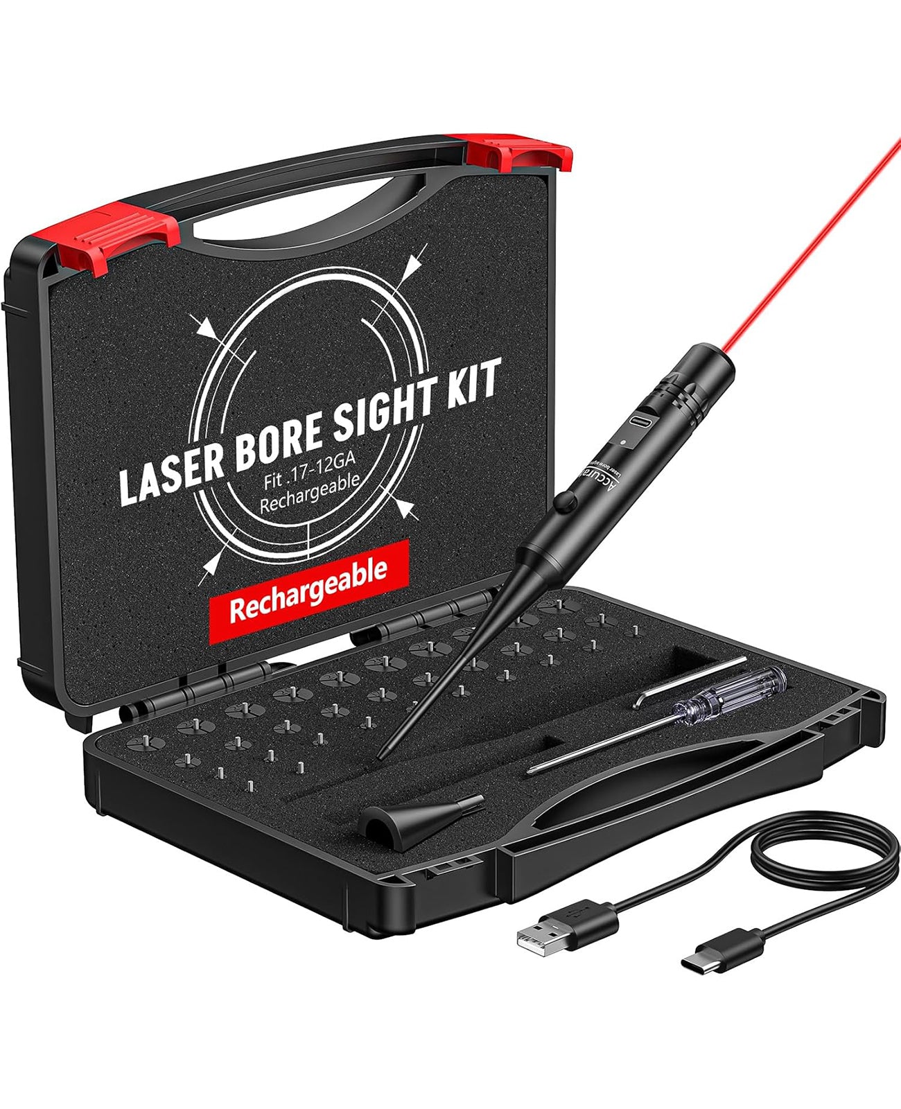 EZshoot Laser Bore Sight Kit, Professional Red Laser Bore Sight with 32 Adapters