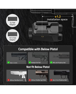 EZshoot pistol light laser, rifle with picatinny rail not fit below pistol