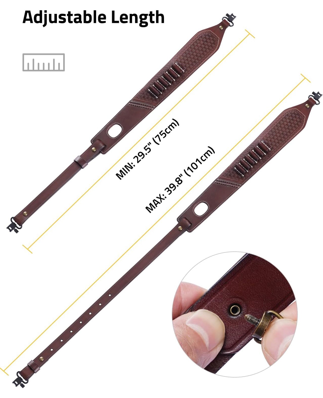 EZshoot Leather Rifle Sling Two Point Sling with Ammo Holder Adjustable Gun Strap