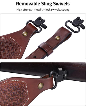 EZshoot Leather Rifle Sling Two Point Sling with Ammo Holder Adjustable Gun Strap