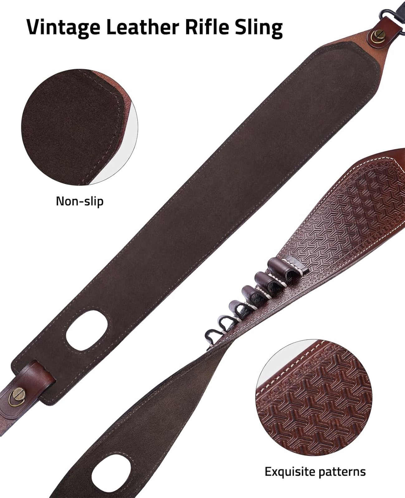 EZshoot Leather Rifle Sling Two Point Sling with Ammo Holder Adjustable Gun Strap