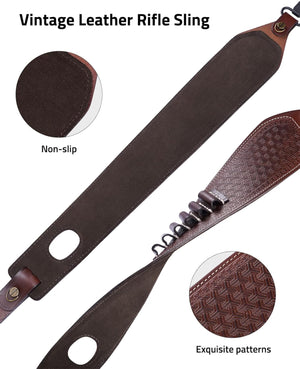EZshoot Leather Rifle Sling Two Point Sling with Ammo Holder Adjustable Gun Strap