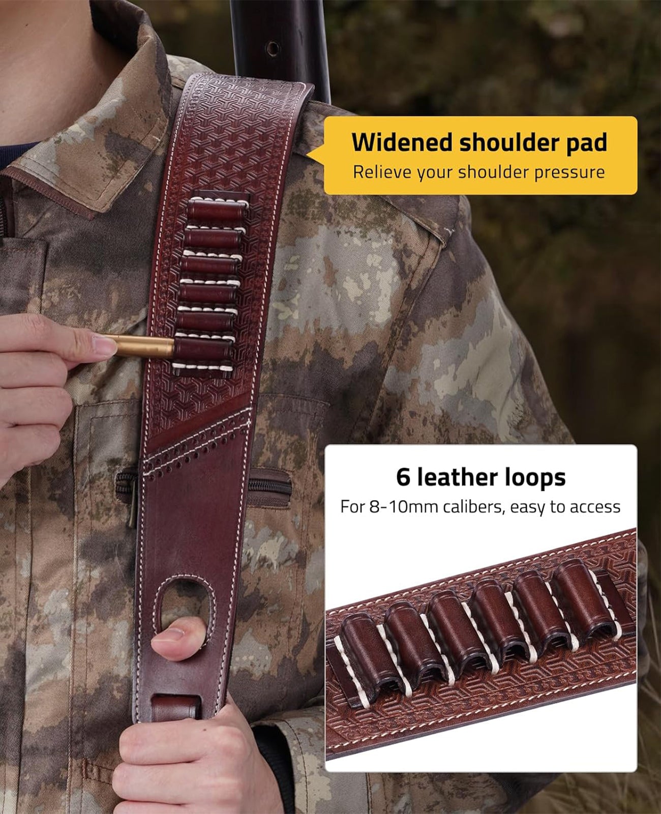 EZshoot Leather Rifle Sling Two Point Sling with Ammo Holder Adjustable Gun Strap