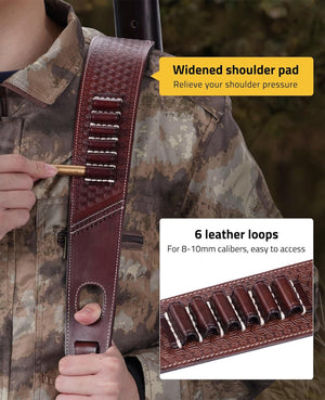 EZshoot Leather Rifle Sling Two Point Sling with Ammo Holder Adjustable Gun Strap