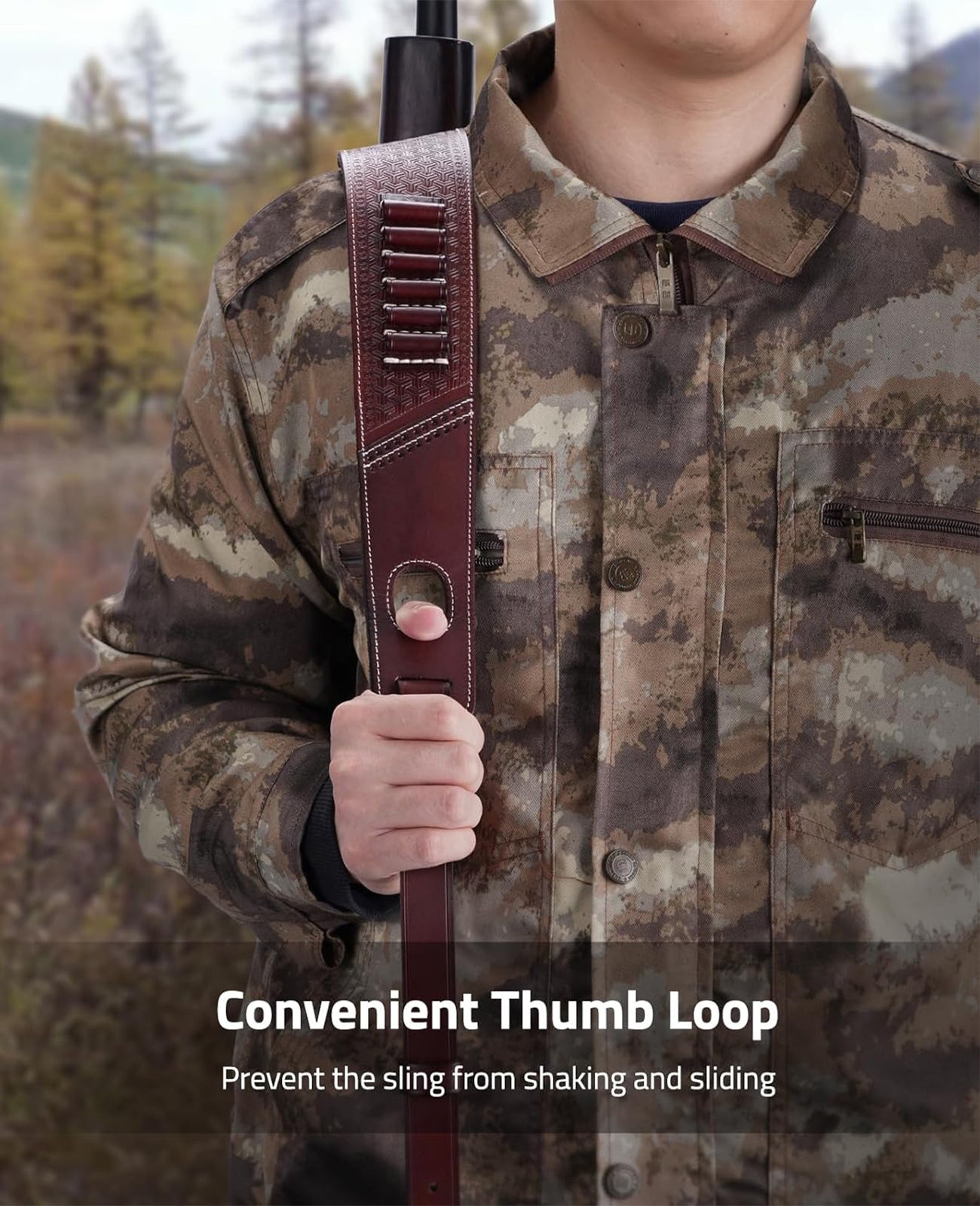 EZshoot Leather Rifle Sling Two Point Sling with Ammo Holder Adjustable Gun Strap
