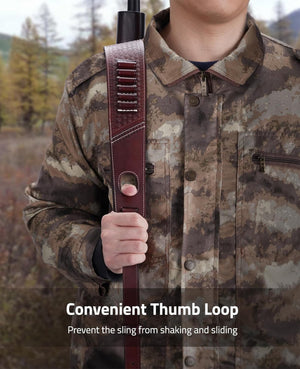 EZshoot Leather Rifle Sling Two Point Sling with Ammo Holder Adjustable Gun Strap