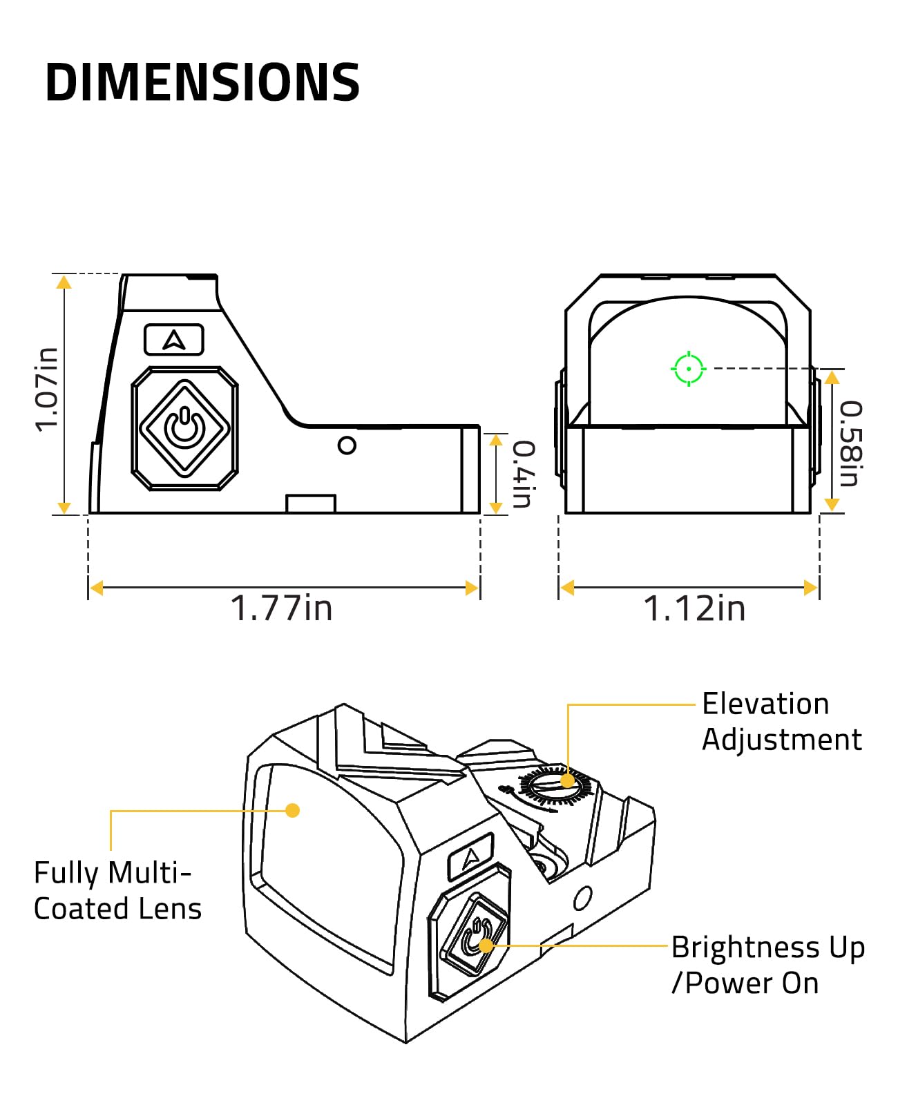 Product Dimensions of EZshoot Best Red Dot Sight with Multiple Reticle and Parallax Free