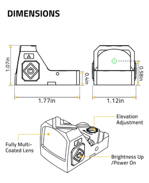 Product Dimensions of EZshoot Best Red Dot Sight with Multiple Reticle and Parallax Free