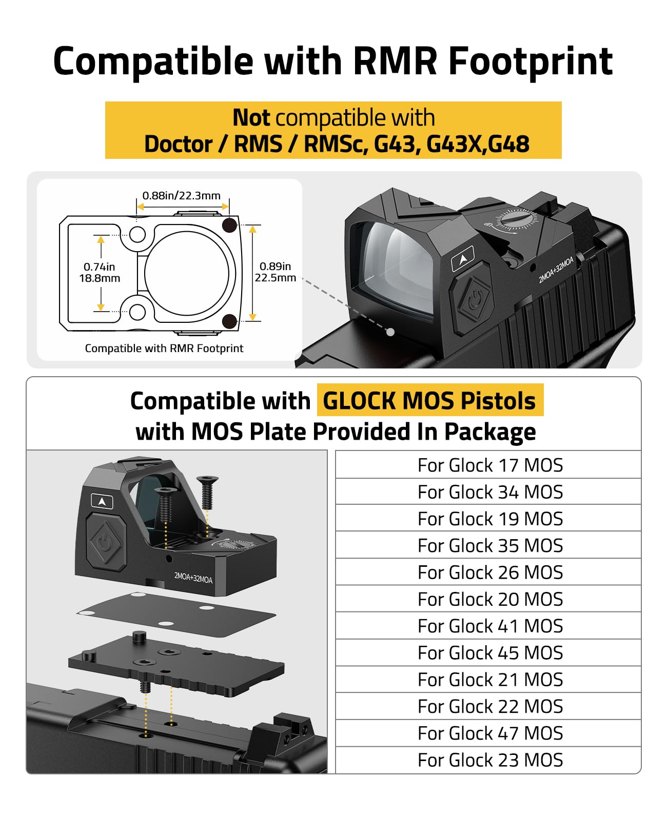 EZshoot Best Red Dot Sight is Compatible with RMR Footprint Pistols