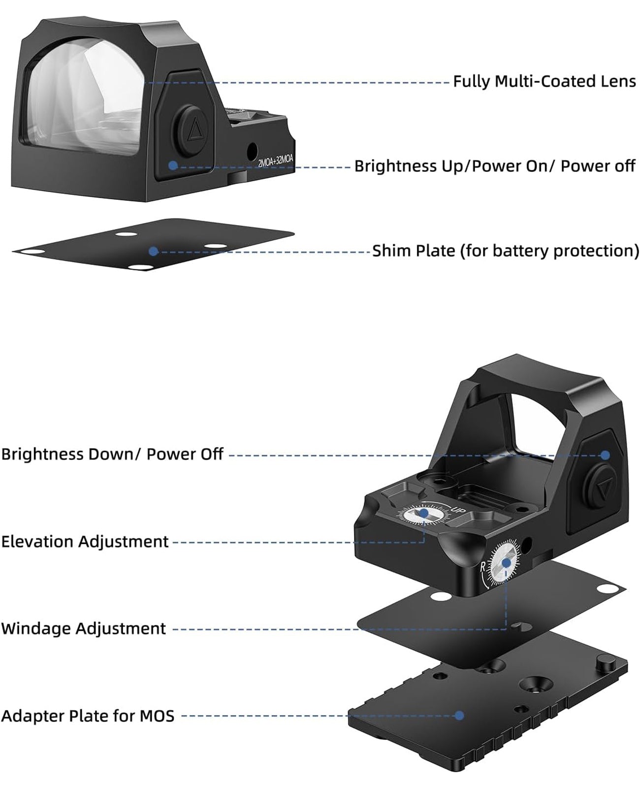 Product Structure of EZshoot Green Dot Sight for RMR Pistol with MOS Adapter Plate
