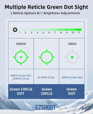 EZshoot Green Dot Sight for Pistol with Multiple Reticle and 11 Brightness Adjustment