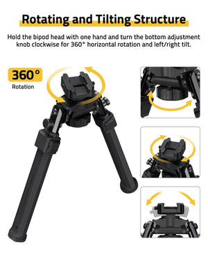 Rotating and Tilting Structure of EZshoot Rifle Bipod for Shooting and Hunting