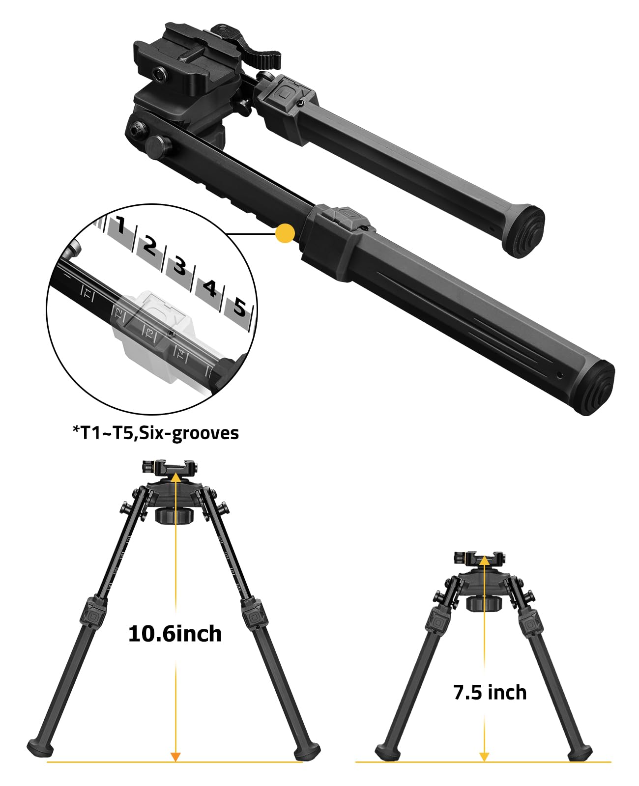 EZshoot Quick Release Picatinny Bipod for Rifles 360 Degrees Swivel and Tiltable Head