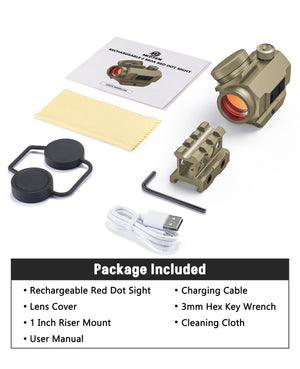 Items included in the Package of EZshoot 2MOA Red Dot Sight for Rifle Hunting