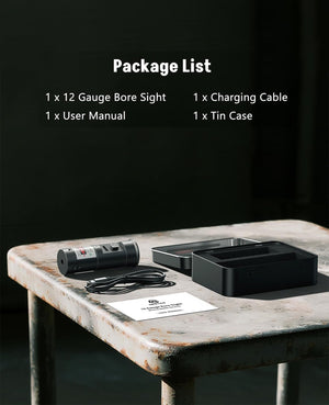 Package List of EZshoot Red or Green Laser Bore Sighter for Shotgun