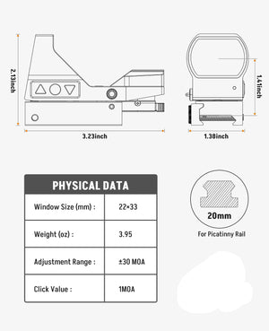 Product Size and Physical Data of EZshoot Best Red Dot Sight for AR-15 Shooting