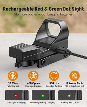 EZshoot Rechargeable Red and Green Dot Sight - Best Red Dot Sight with Long Battery Life