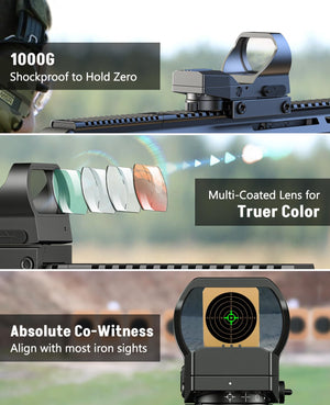 EZshoot Best Red Dot Sight with 1000G Shockproof to Hold Zero, Multi-Coated Lens for Truer Color and Absolute Co-Witness