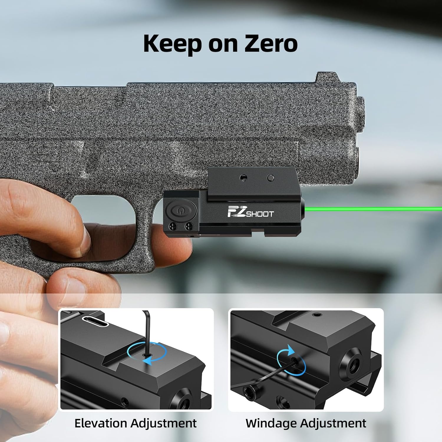 EZshoot Rechargeable Red/Green Laser Sight for Pistol, Low Profile Laser