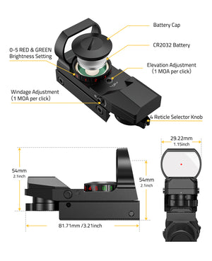 The Structure and Size Details of Red Dot Sight Scope for AR15 Hunting with Long Battery Life