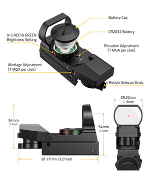 The structure and size details of red dot sight